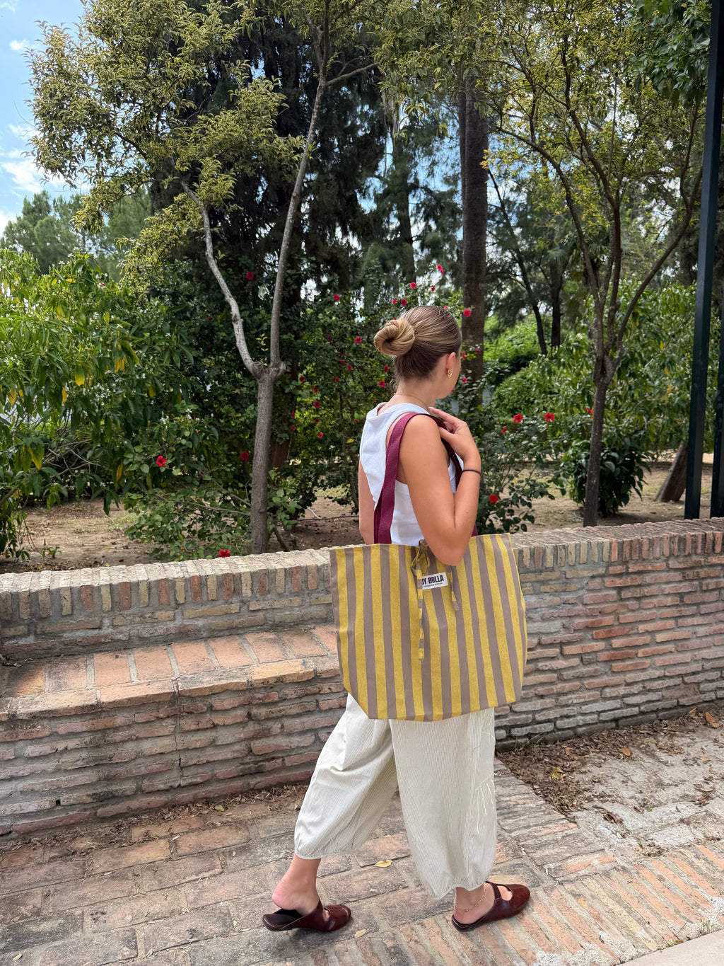 Bolso Rolla Rayas Personalizable Marrón