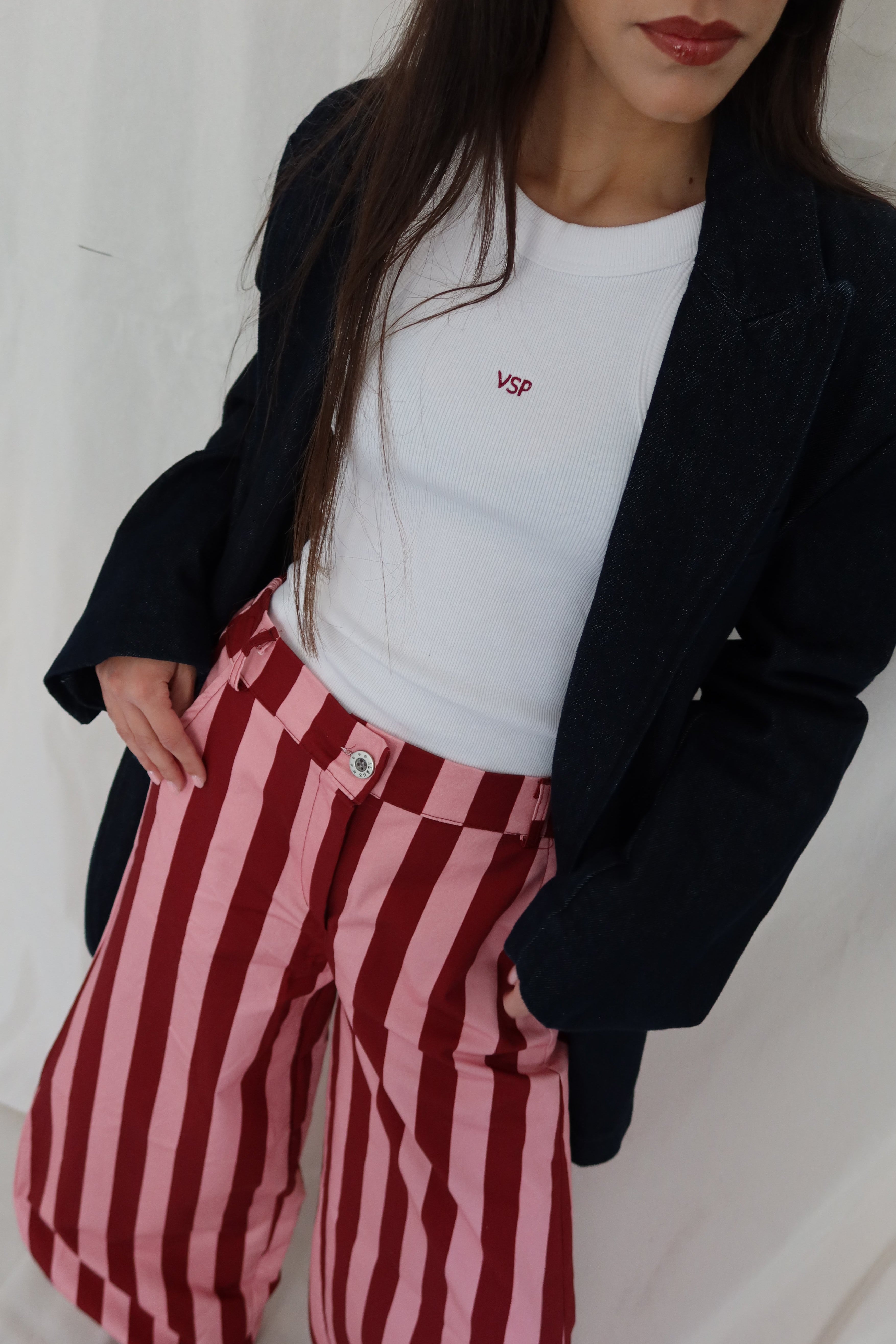 Pantalón Ballon Rayas Burdeos