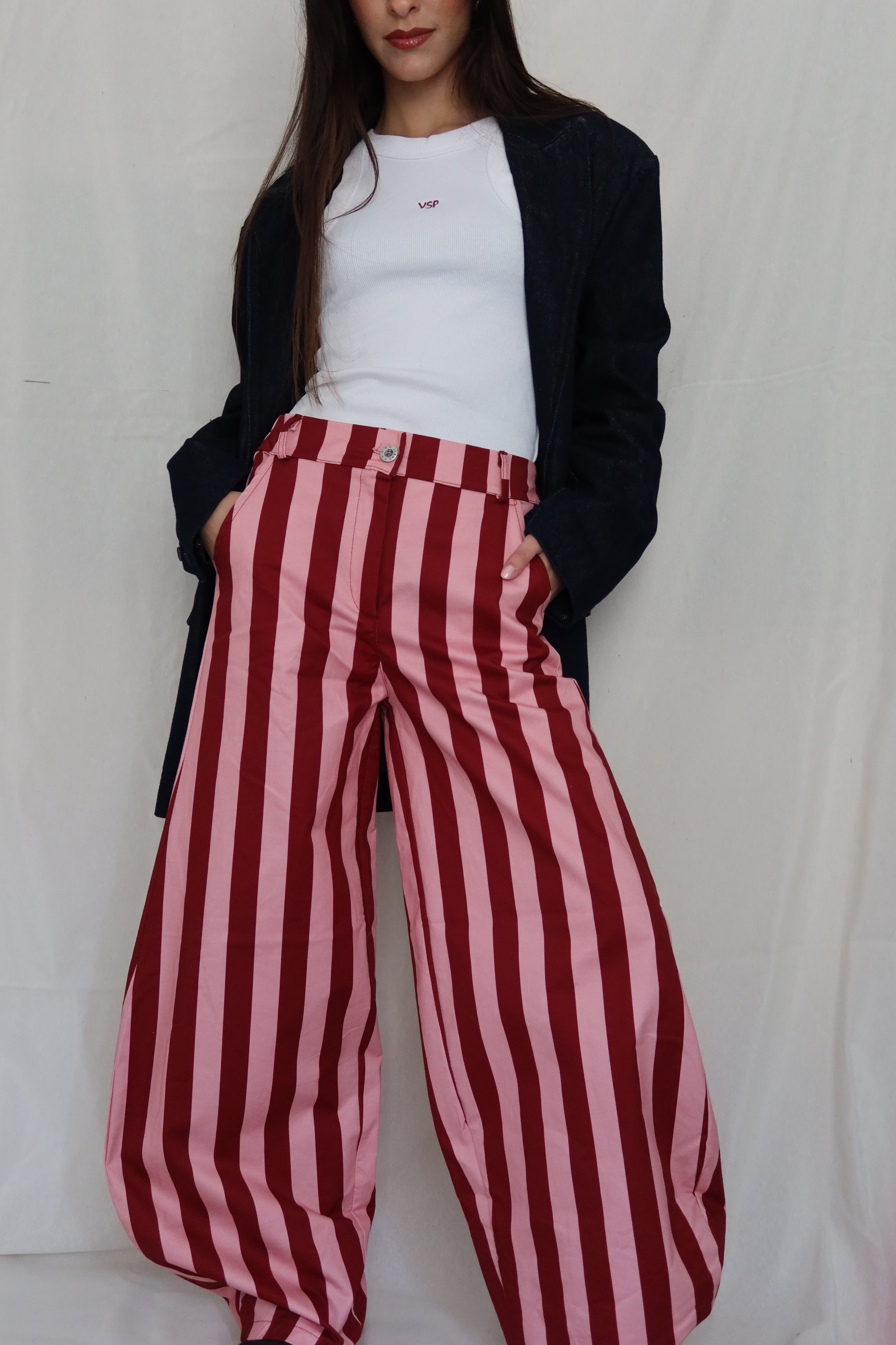 Pantalón Ballon Rayas Burdeos