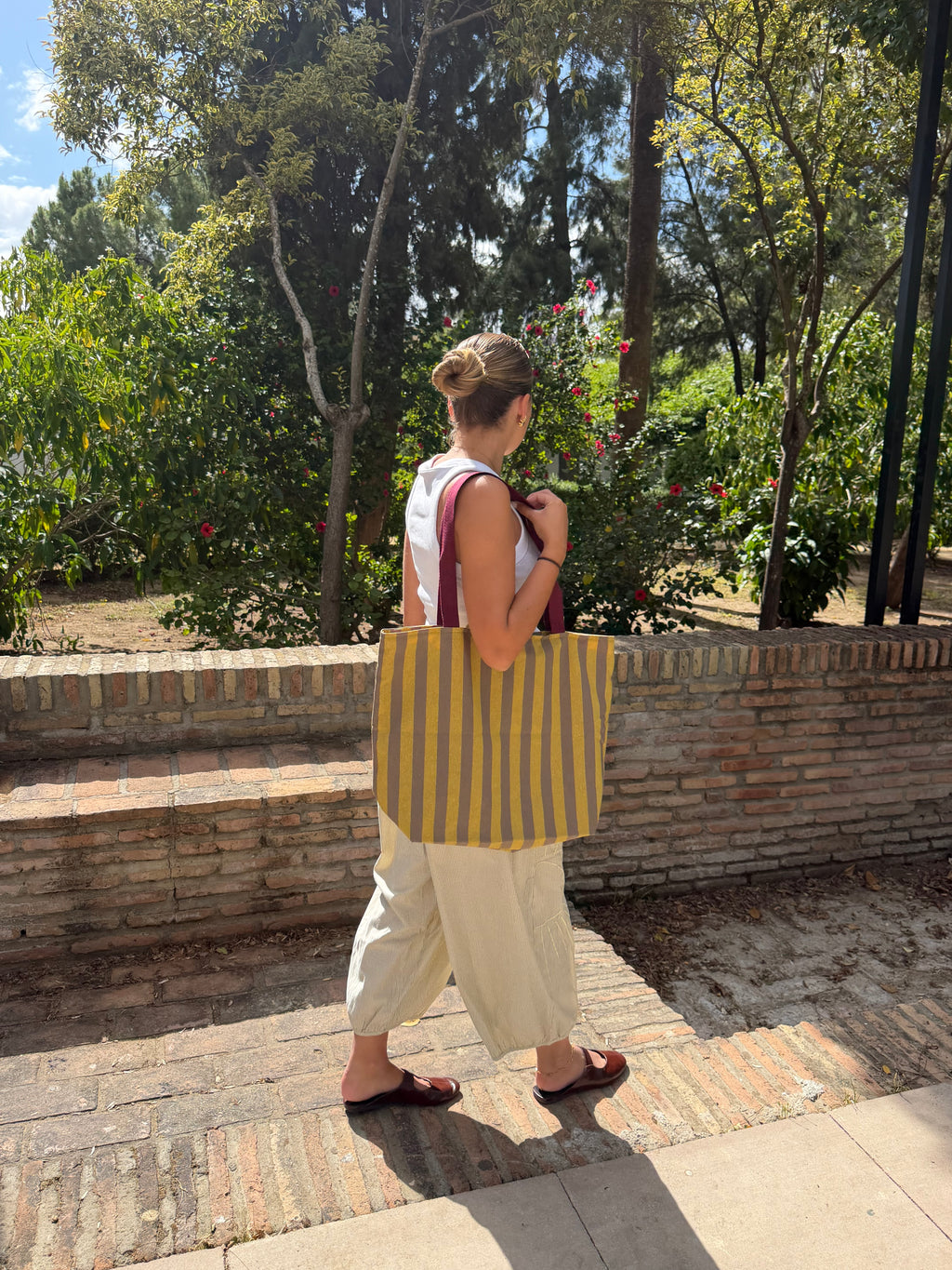 Bolso Rolla Rayas Personalizable Marrón