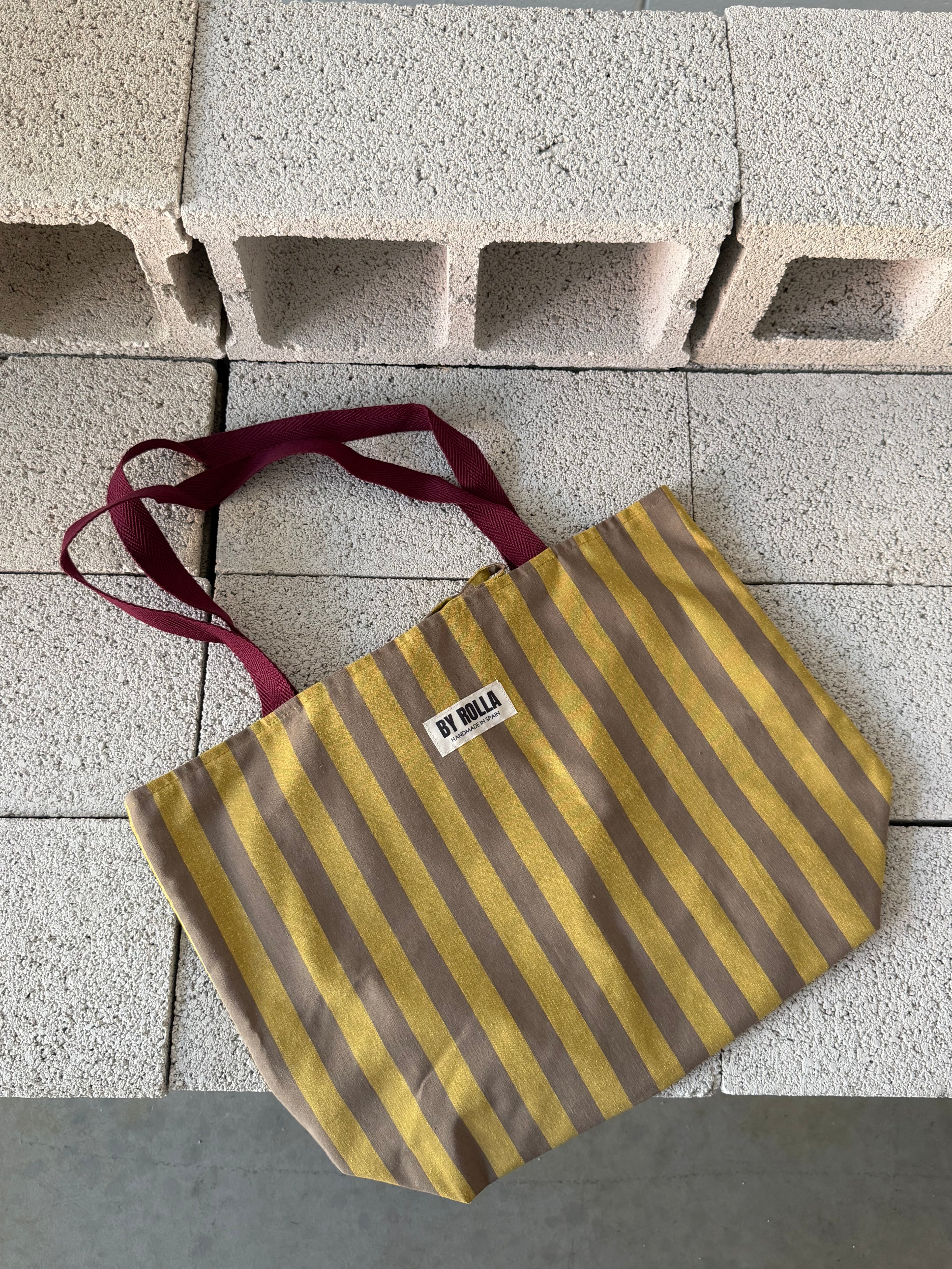 Bolso Rolla Rayas Personalizable Marrón
