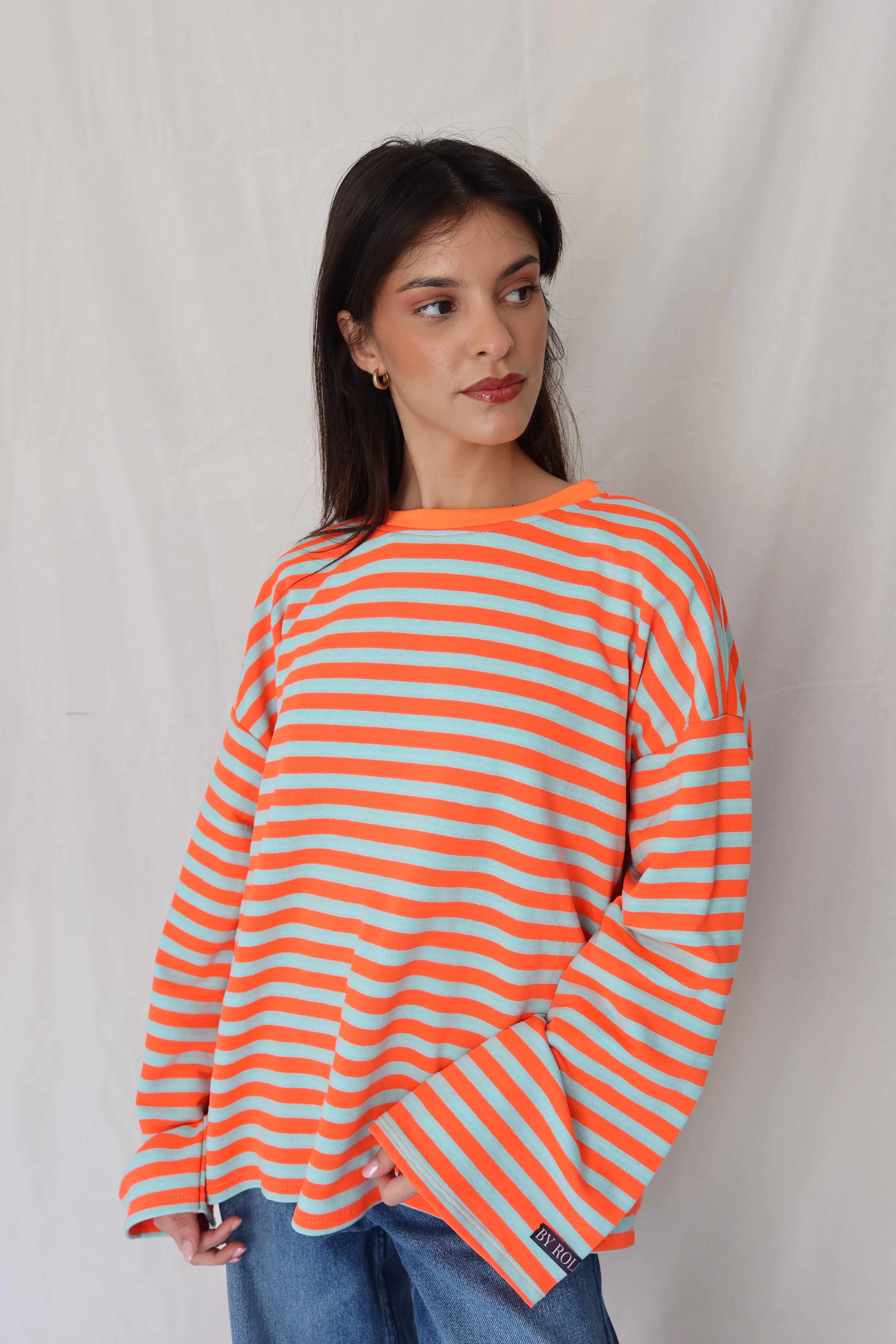Sudadera Rayas Celeste/Coral Personalizable